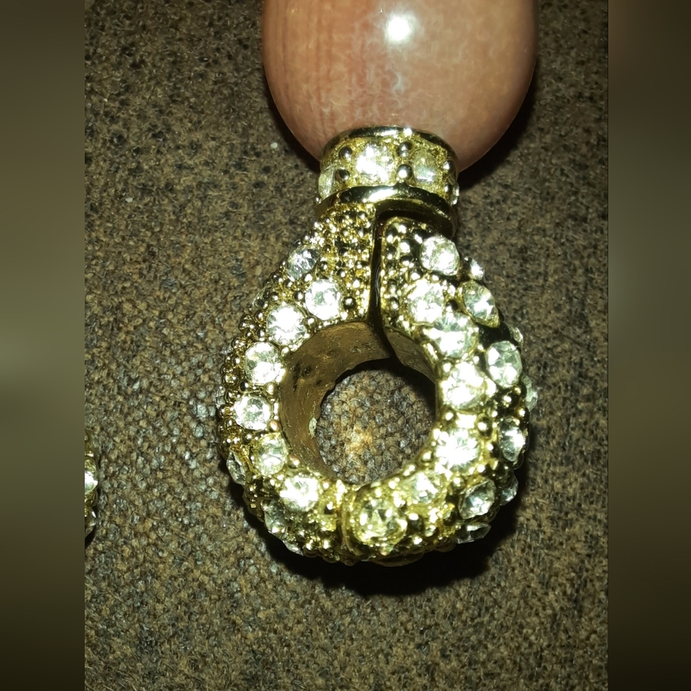 Banded agate set bead necklace pave crystal clasp matching gemstone earrings - Picture 11 of 16